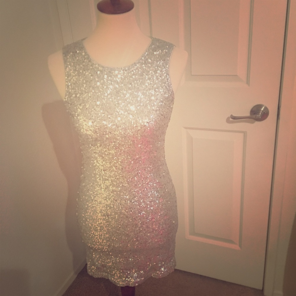 Glittering Silver Sequin Mini Dress!